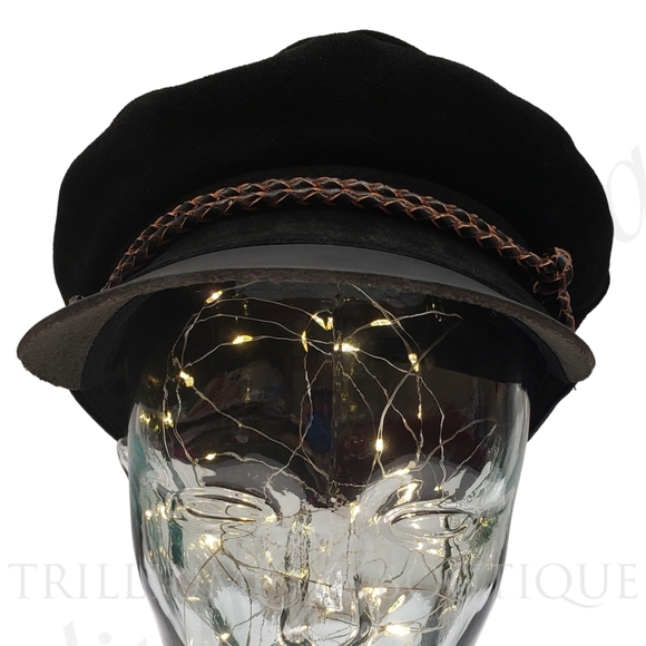 BRIXTON Hat Kayla Cap XS Black Soft Suede Leather Bill Y2K Cottagecore Classic
